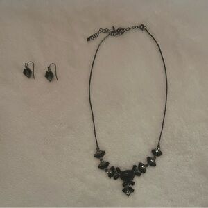 AVON Vintage Black Gem Statement Necklace & Earrings Set